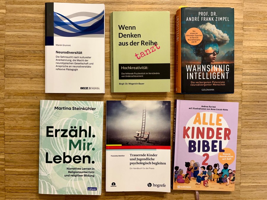 Die sechs Bücher von oben fotografiert